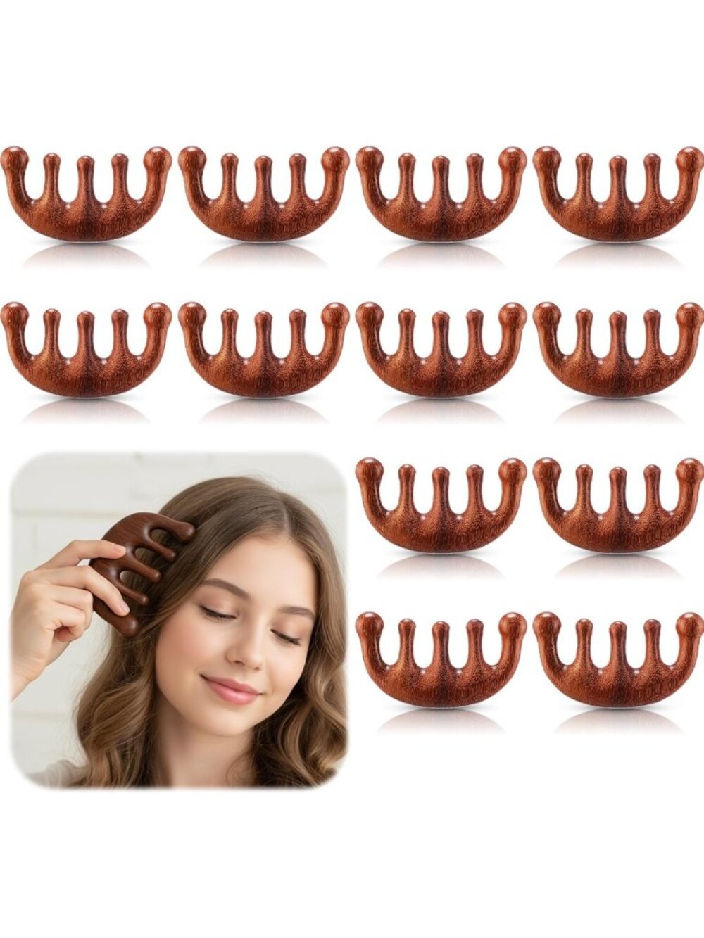 12 Pack Wooden Scalp Massagers & Wide Tooth Combs for Hair Growth & Care